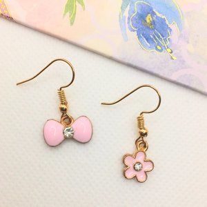 Adorable Light Pink Flower and Bow Charm Earrings